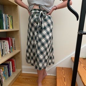 Green plaid midi skirt size S